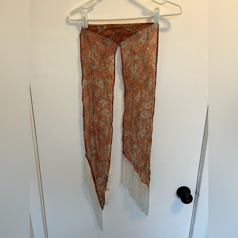 RARE NWOT Chan Luu Autumnal Paisley Print with Fringe Skinny Scarf
